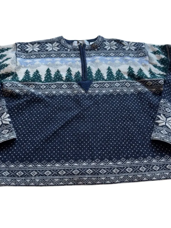 Paris Sport Club Shetland Wool Fair Isle Quarter Zip Sweater Small Nordic Knit - Image 6