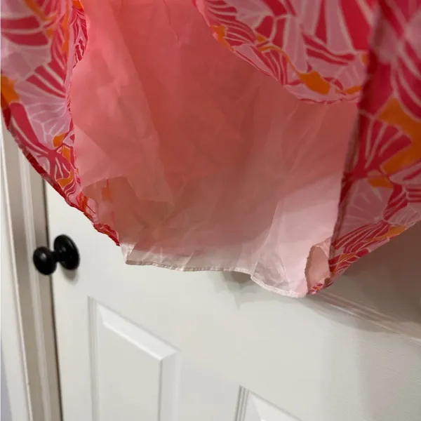 LILLY PULITZER silk strapless tube top pink orange‎ floral scallop detail size 6 - Image 3