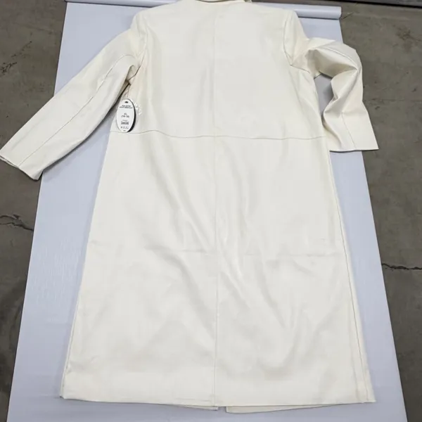 Scoop Faux Leather Trench Coat Cream Off White Longline Button Jacket L DIRTY - Image 8