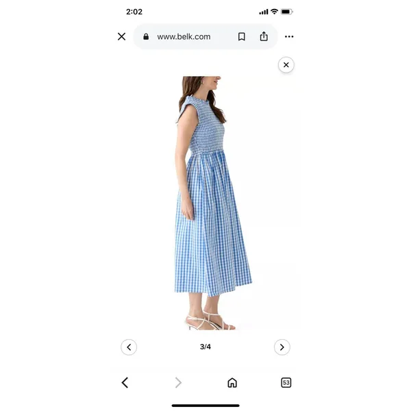 Crown & Ivy Blue Gingham Smocked Midi Dress Sleeveless Womens Size 8 Excellent - Image 2