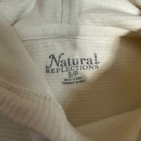 Natural Reflections Cream Ribbed Pullover Smocked Tie Hem Hooded Sweatshirt - Image 7