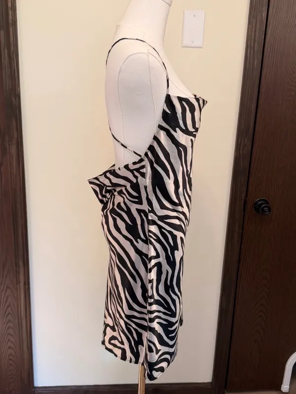 H&M zebra print satin mini open back draped slip dress - Image 2