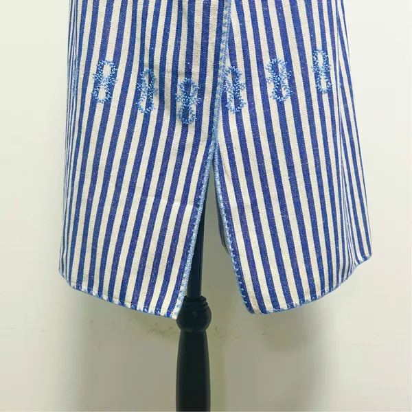 Tuckernuck Ivory Blue Stripe Mini Sullivan Embroidered Canvas Caftan Tunic Small - Image 5