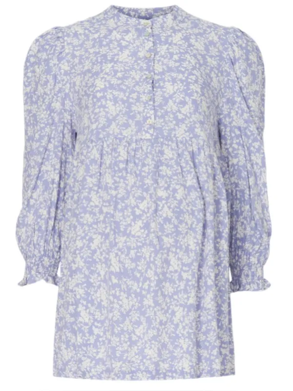Isabella Oliver Marlene Maternity Blouse Periwinkle Blue Floral Tunic Sz 1 US 4 - Image 5