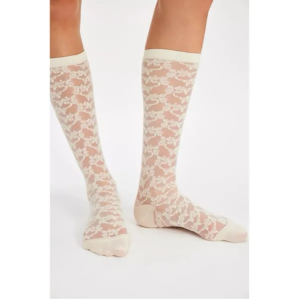 Free People Amour Lace Knee High Socks White Ivory NWT Dainty Ethereal Coquette - Image 3