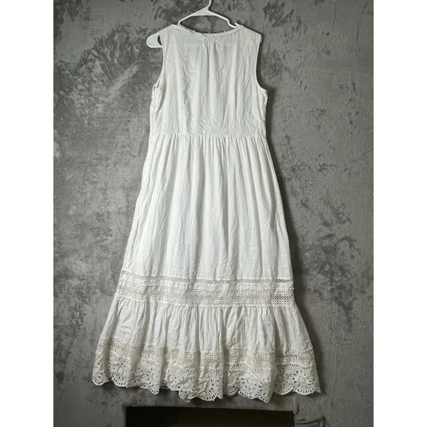 Talbots Pintucked Tiered Hem Cotton Gauze Embroidered Lace Maxi Dress Size 8 New - Image 3
