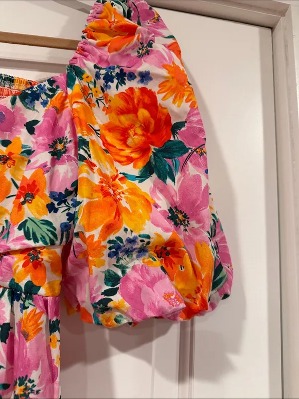 Altar'd State “candela” Pink & Orange Floral Puff-Sleeve Mini Dress XS nwt‎ - Image 4