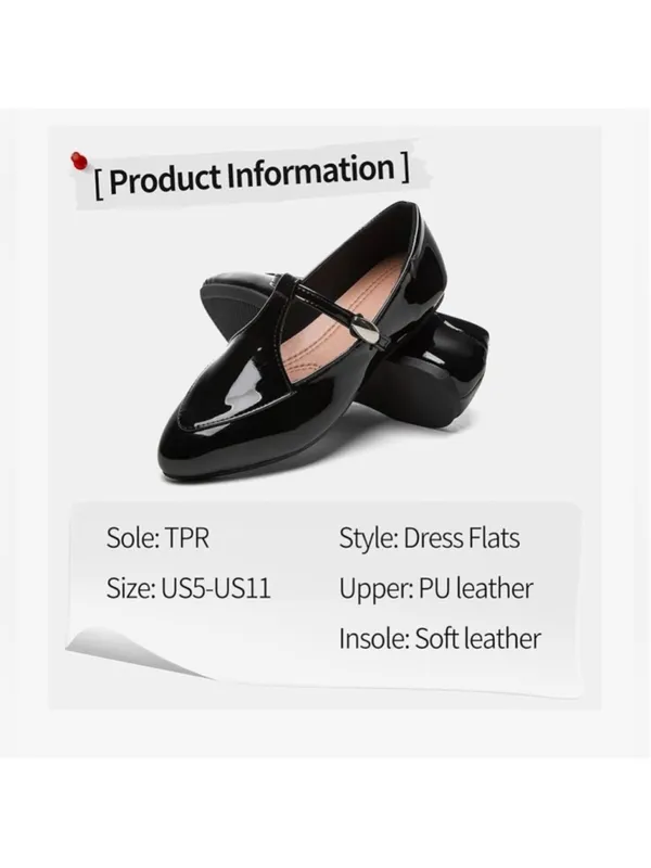 NEW Mary Jane Ballet Flats patent Vegan Leather Dress Comfy Soles Ankle Strap 10 - Image 5