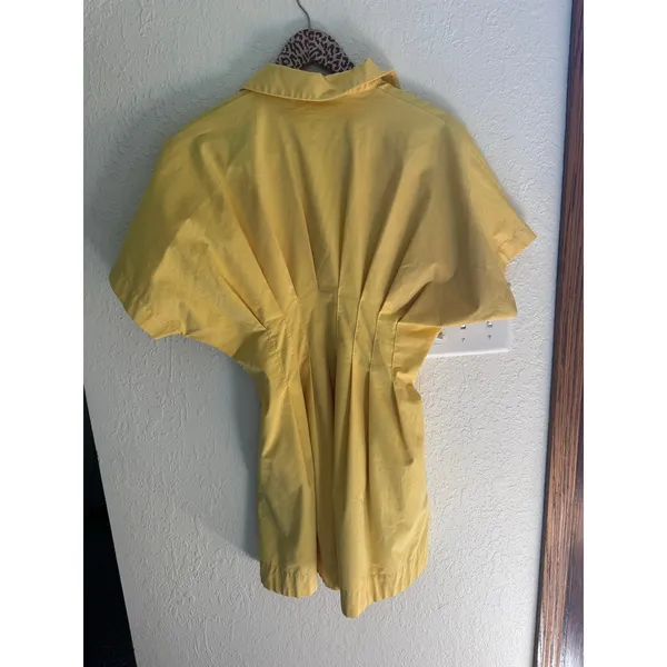 EXQUISE The Tobie Button-Front Pleated Mini Shirtdress in Yellow Size Medium - Image 6