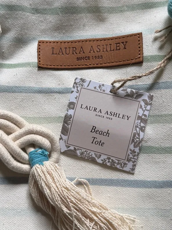 Laura Ashley Blue Striped Canvas Tote with Rope Handles - Image 2