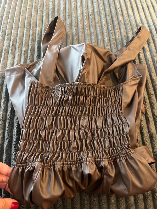 Sexy Espresso Faux Leather Mini Dress - Double Belted Waist "Baddie" Look - Image 3