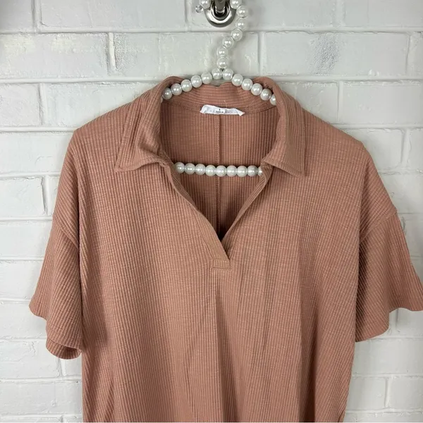 Jane + Delancey Neutral Ribbed Knit Collar Top Size S - Image 5