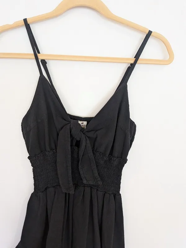 Black Ruffle Tie Front Cut Out Cotton Dress NWT M/L - Image 4