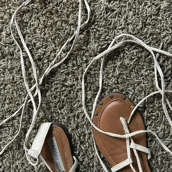 Steve Madden Madden Girl Beige Suede‎ Lace Up Strappy Gladiator Sandal - Image 5