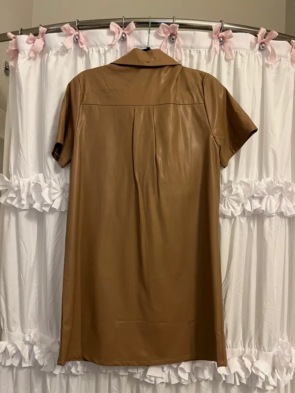 brown leather button up dress - Image 2