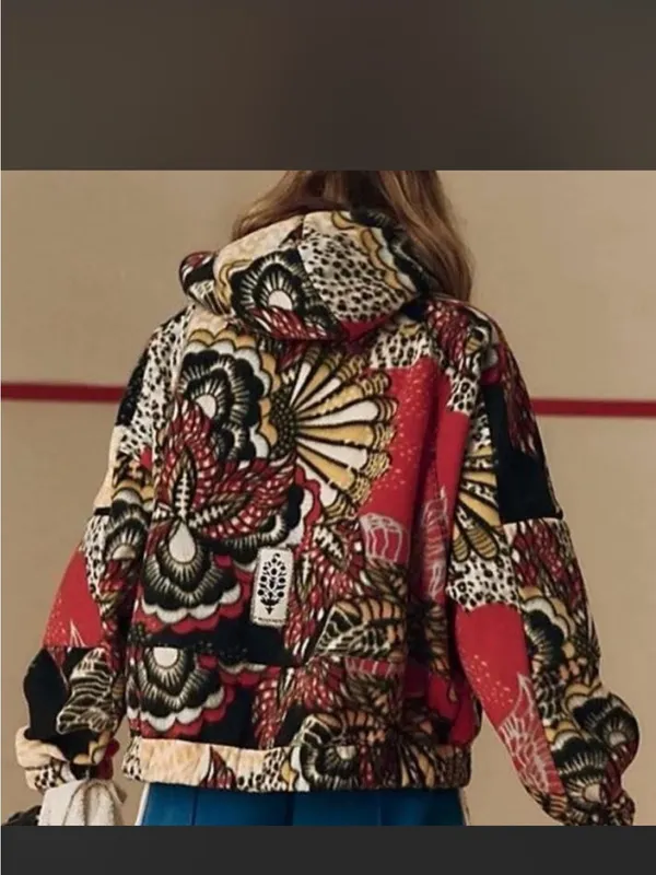 Free People Quilted Floral Patchwork Hooded Pullover - Black, Red, Cream - Image 2