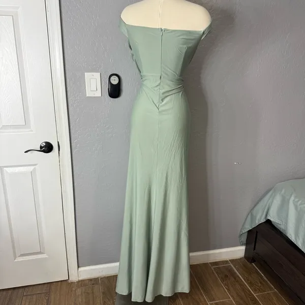 Faeriesty Plus Off Shoulder Ruched Wrap Hem Slit Gown, Green, 1XL - Image 2