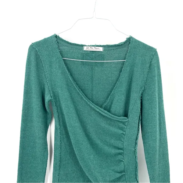 Free People Like A Boss Tee Everglade Long Sleeve Faux Wrap VNeck Top - Image 3