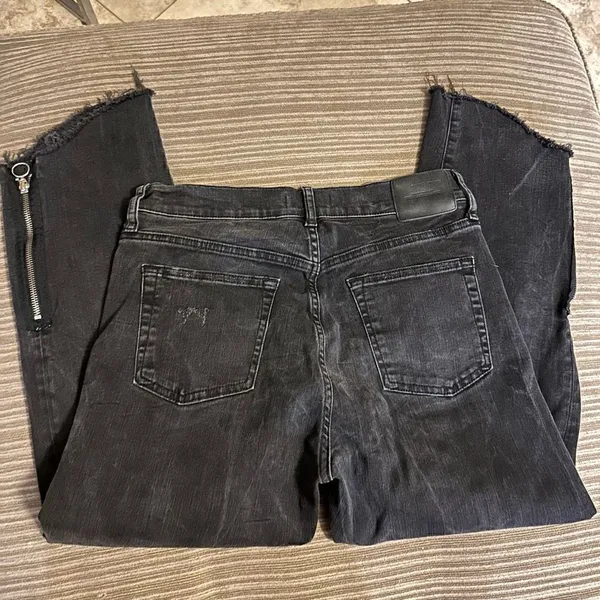 Zara premium denim button fly raw angled hem zipper size 6 - Image 8
