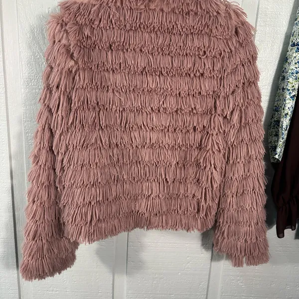 Cupshe Pink Soft Fringe Open Front Lined Jacket Size Small EUC - Image 7