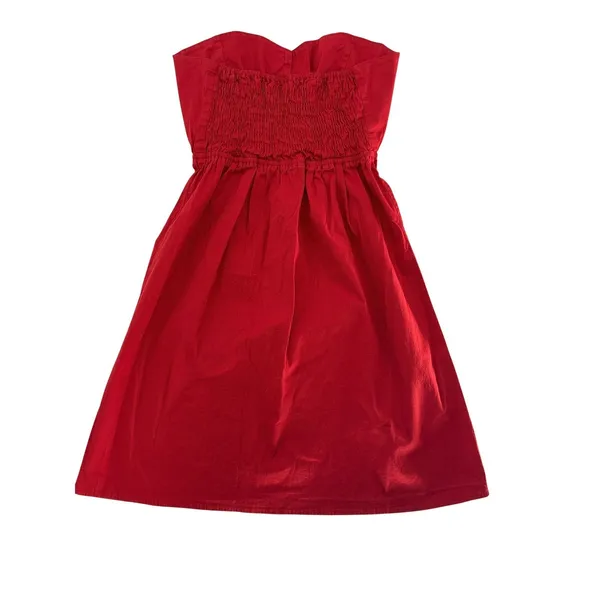 Judith March Strapless Dress Small Red Elephant Embroidery Boho Smocked Back‎ - Image 3