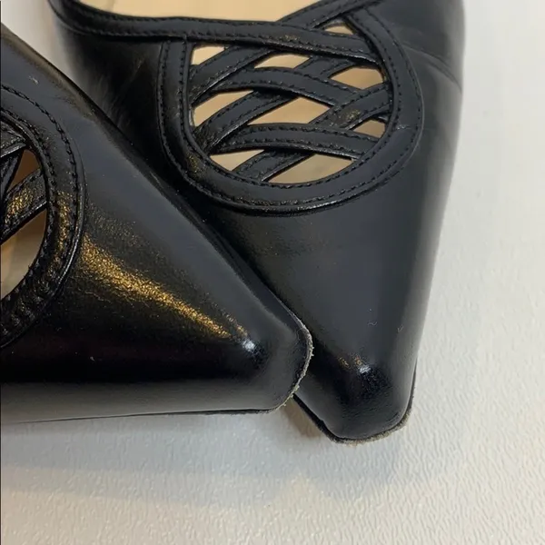 Jimmy Choo Black Leather Pointed Toe Lattice Cutout Flats Size 35 Made in Italy - Image 9