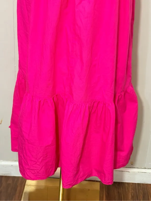 Zara Poplin Cut Out Puff Sleeve Midi Maxi Dress Fuchsia Pink Size M - Image 7