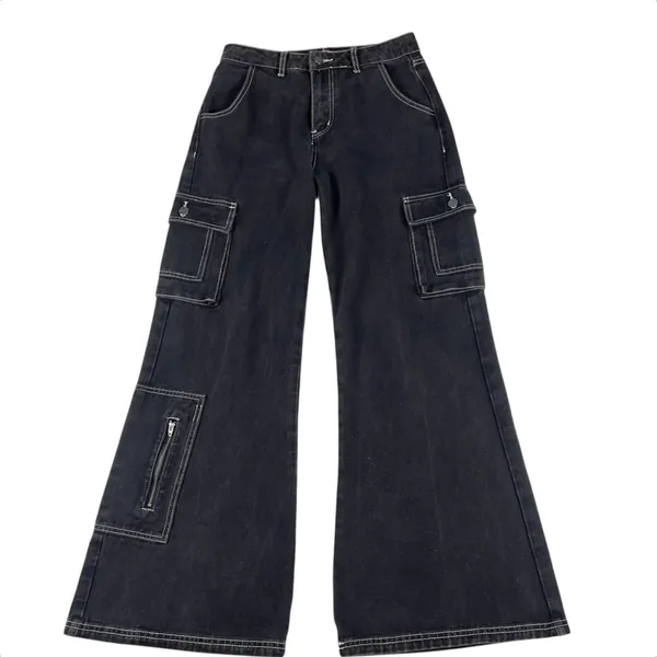 Superdown Natt Baggy Cargo Black Wide Leg Jeans Size XS - Image 9