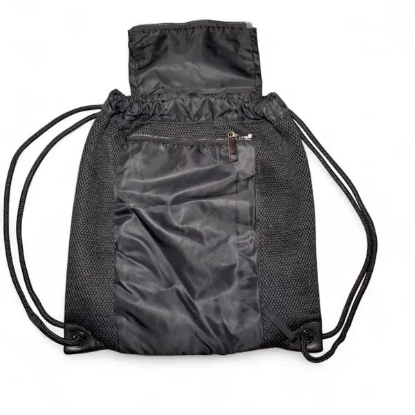 Lululemon Black Drawstring Backpack Gym Sack Lightweight Nylon Bag with Zip Pock - Image 3