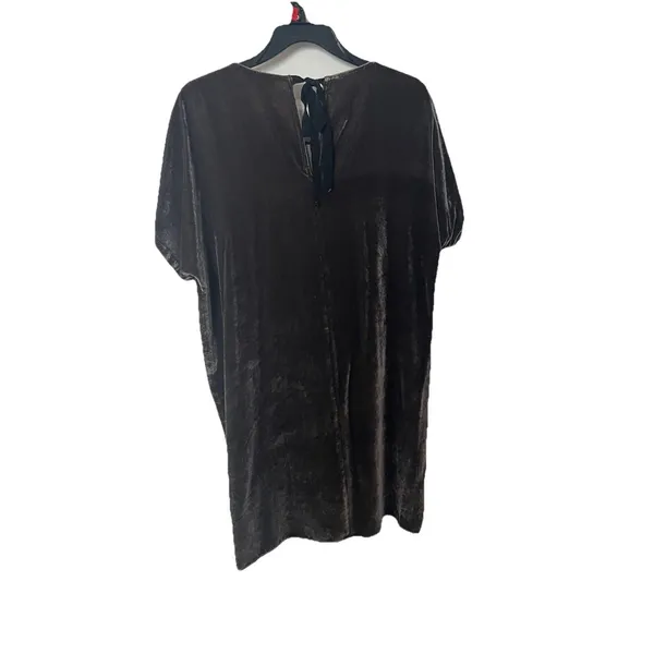 Madewell Velvet Bow Back Tee Dress Short Sleeve Silvery Gray Silk Blend Medium - Image 5