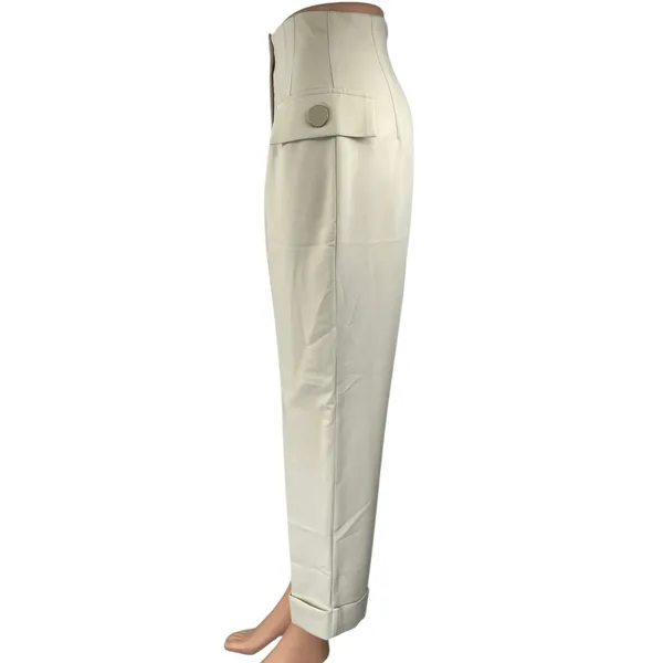 Zara Women's Off White High Waisted Pleated Straight Trouser Dress Pants Size S - Image 2