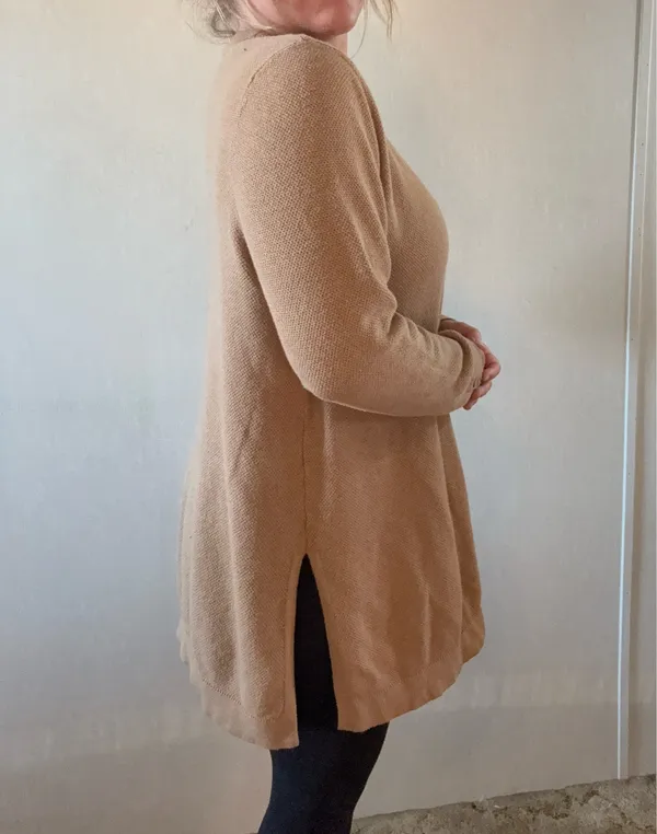 J.Jill Camel Tan Tunic Sweater Large Cotton Silk Wool Blend Side Slit - Image 3