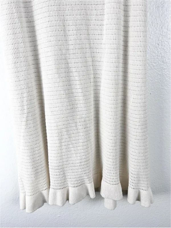 ANTHROPOLOGIE Cream Ruffle Shoulder Straps Hem Trim Dress Size Large Casual Boho - Image 8