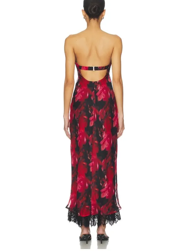 For Love and Lemons Dark Romance Strapless Floral Lace-Hem Maxi Dress - Image 7