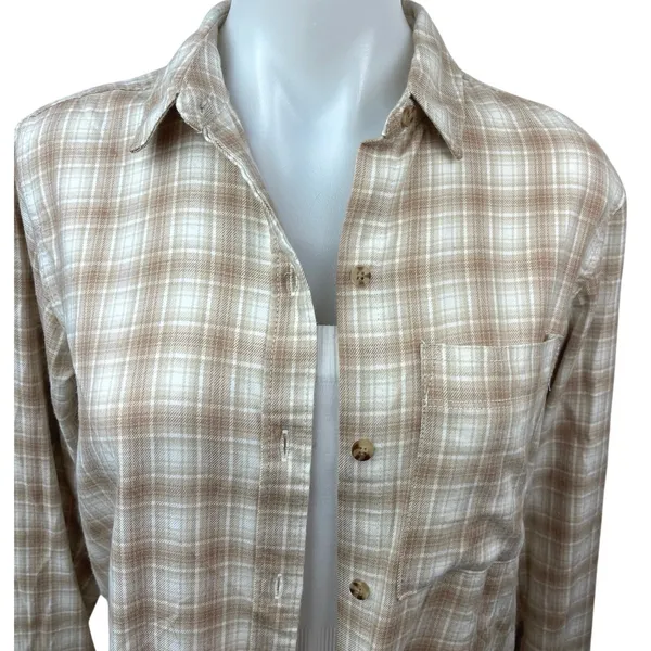 Abercrombie & Fitch Tan Flannel Plaid Checkered Button Up Shirt Blouse Top Sz XS - Image 3