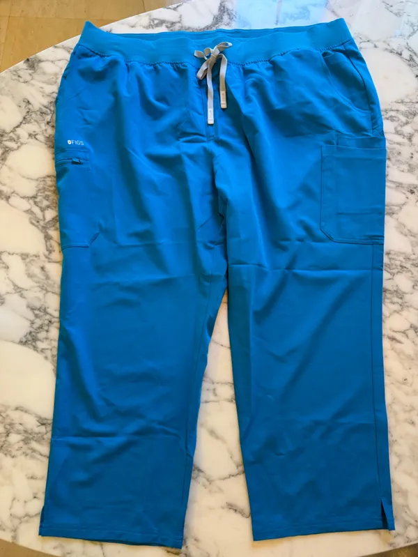 FIGS Yola Skinny Scrub Pants Blue with Silver Grey drawstring waistband Sz 6XLP - Image 2