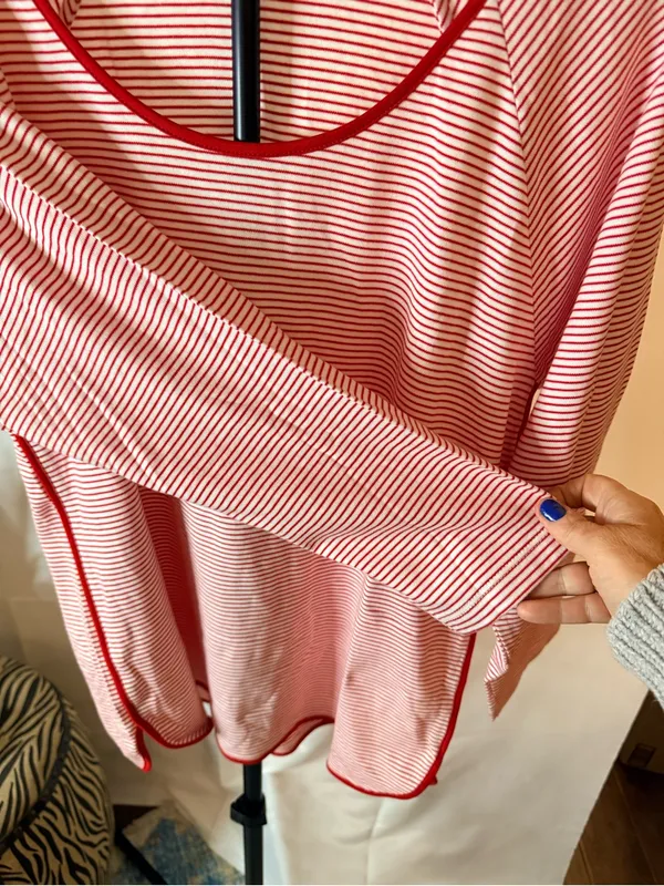 Lake Womens Red Striped Sleep Top 3/4 Sleeve Lounge Pima Cotton Classic Prep - Image 11