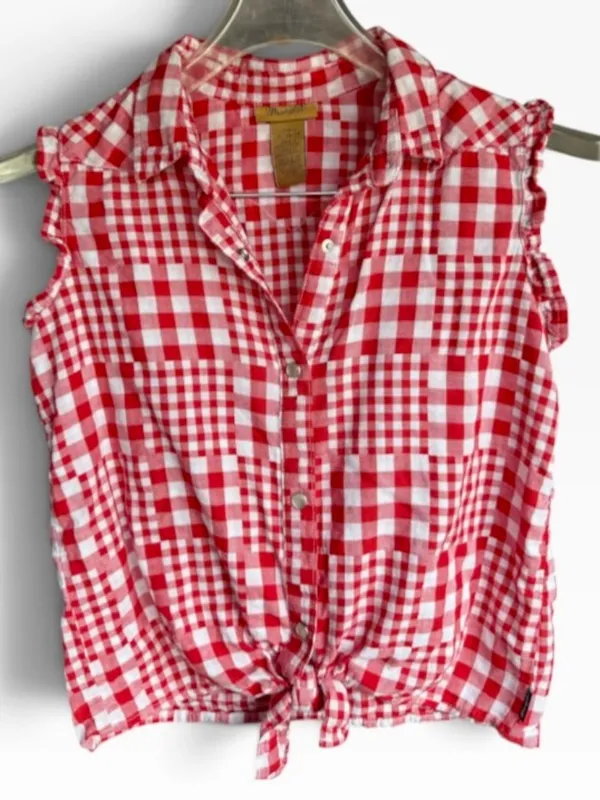 Wrangler Red and White Check Sleeveless Pearl Snap Button Down Shirt Sz XL - Image 2