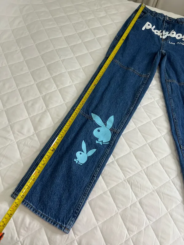 PacSun Playboy Los Angeles Graphic Jeans Womens 25 Y2K Straight Leg Denim Floral Bunny - Image 8