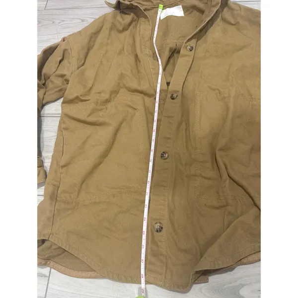 Oak + Fort Women Tan Oversized Button Down Shacket Twill Shirt Jacket XS - Image 4