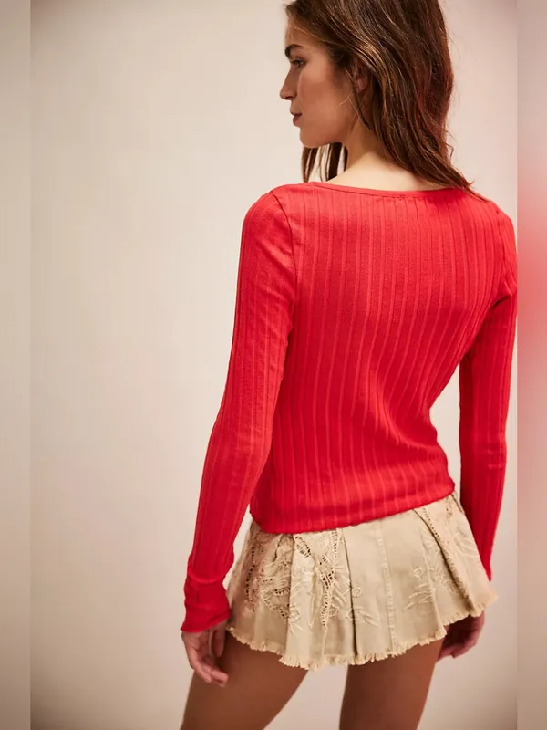 NWT Free People Tilly Long Sleeve Cardi-High Risk Red - Image 3