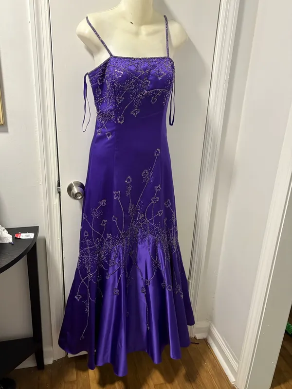 Y2k beaded mermaid dress in royal purple satin - Image 5