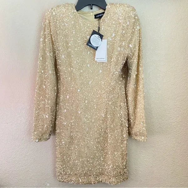 RETROFÊTE Nikki Sequin Long Sleeve Minidress in Sea Shell Size Small NWT‎ - Image 5