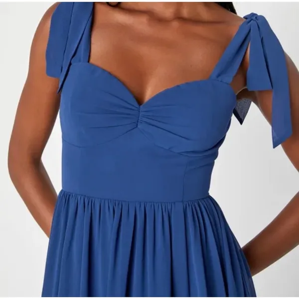 LULU'S Radiant Charisma Blue Chiffon Tie Striped Maxi Dress Size L‎ - Image 3