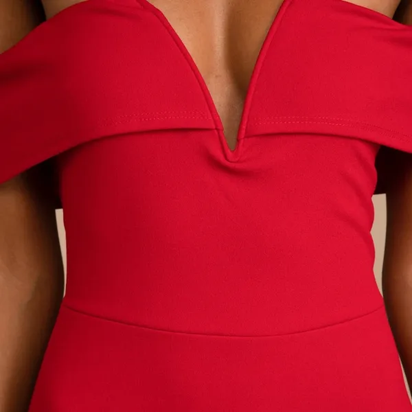 Lulus My Favorite Night Red Off-the-Shoulder Bodycon Midi Dress SMALL - Image 3