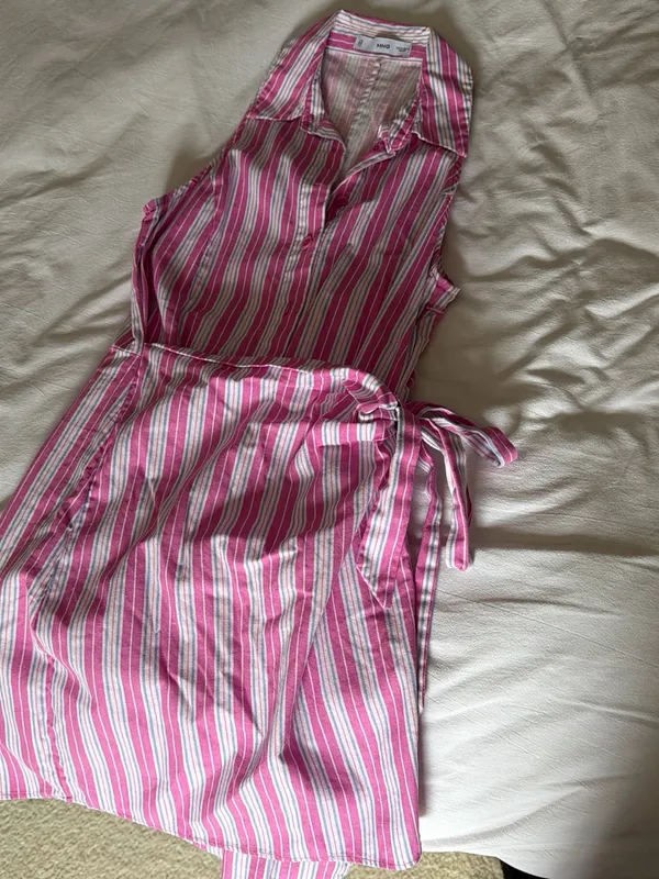 Mango Pink purple and White Striped Button-Up dress small 6 perfect for US open - Image 3