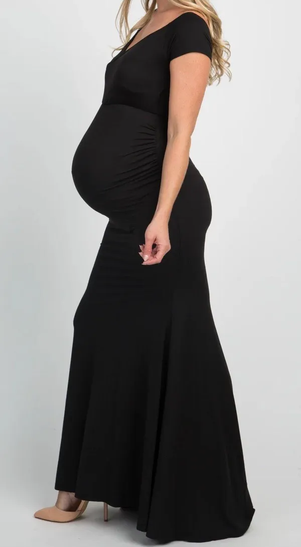 Pinkblush Black Off Shoulder Wrap Maternity Photoshoot Gown/Dress - Image 2
