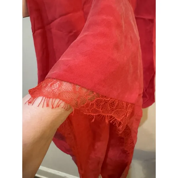 AG Adriano Goldschmied Red Midi Silky Skirt‎ with Lace Trim Size Small NEW - Image 4