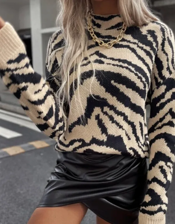 SheIn Zebra Stripe Drop Shoulder Sweater - Image 2