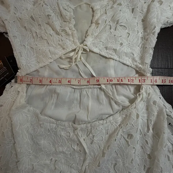 Lulus Lace Cutout Back Puff Sleeve Mini Skater Dress White M Graduation Wedding‎ - Image 10